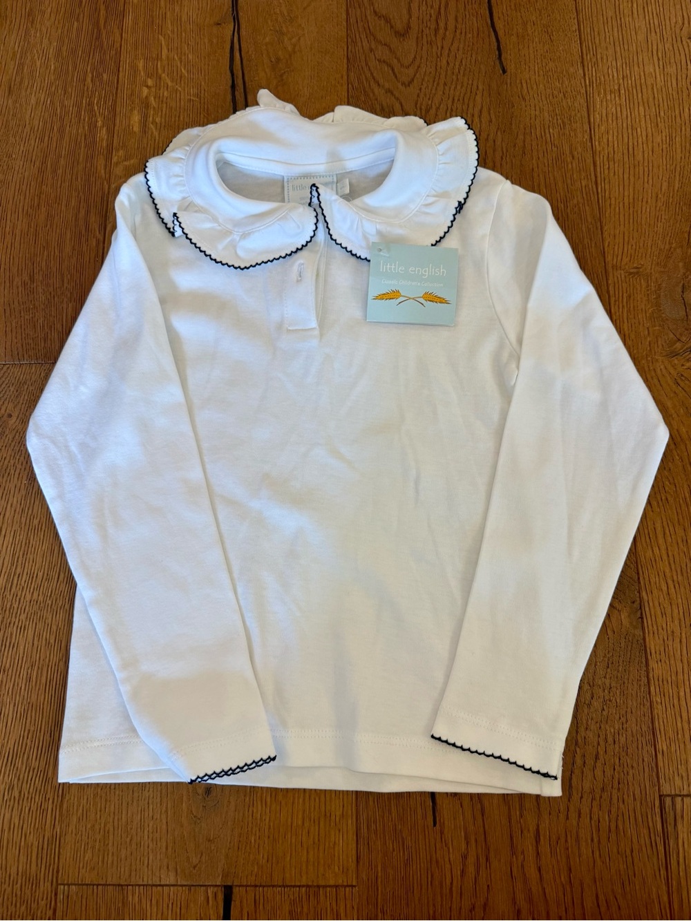 Little English White Ruffle-Collar Long Sleeve Top